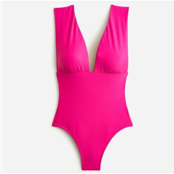 New J. Crew V-Neck Plunge One Piece Pink Swimsuit Women's Size 16 - Picture 1 of 9